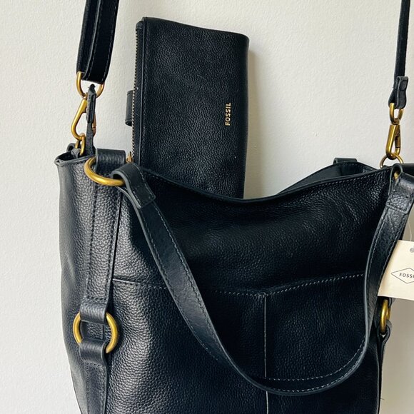 Fossil Sam Shopper Tote & Wallet in Black NWT - Picture 4 of 10